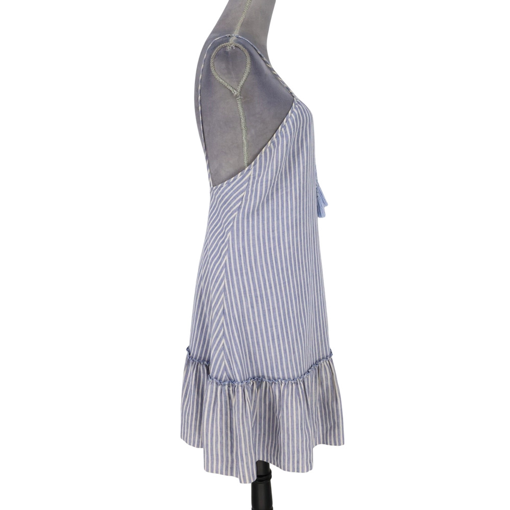 TJD The Jetset Diaries Dress Womens XS Blue White Cotton Linen Blend Lined Mini - Picture 5 of 12